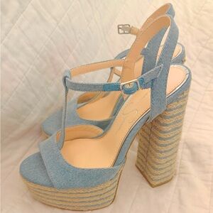 Jessica Simpson Light Denim Platform T-Strap Sandals
